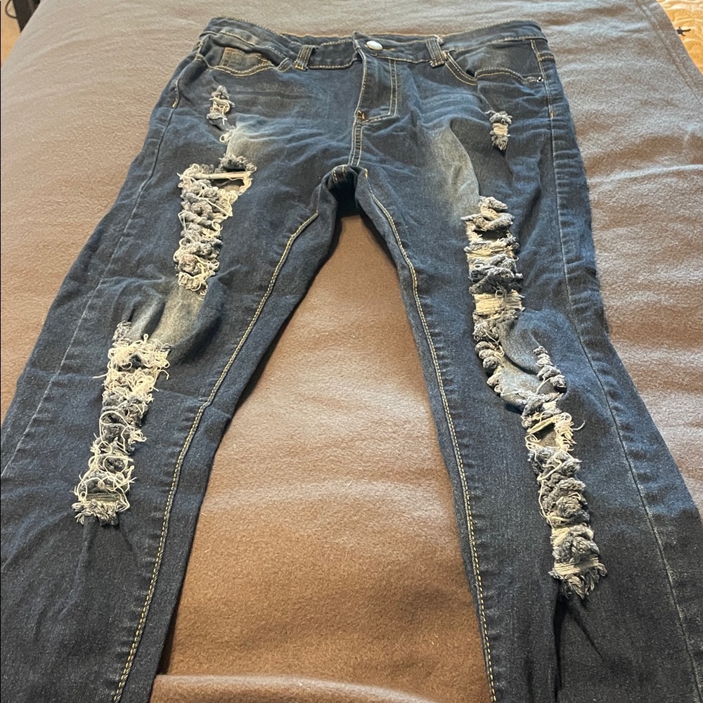 Distressed Blue Jeans